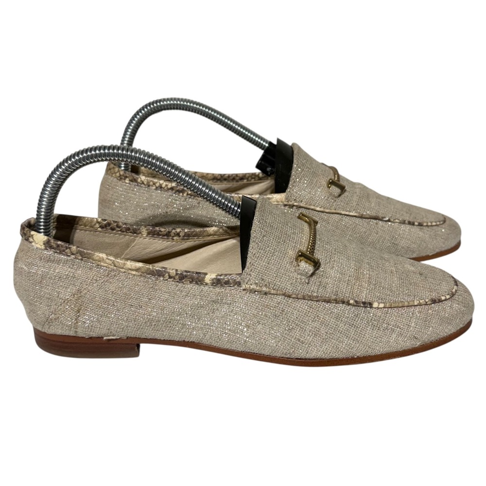 Sam Edelman Loafers Women 7M lorraine  Beige Glitter Snake Trim Bit Buckle Flats